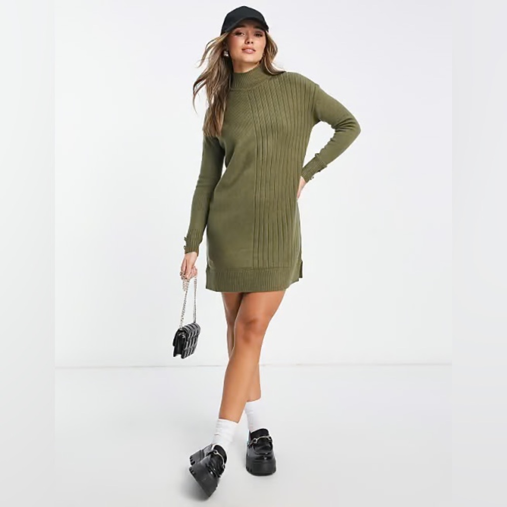 River Island ribbed panel mini dress in olive small